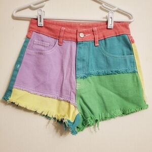 Shein Womens High Waist Off Denim Short Colorblock 80s 90s Style Regular Size XS